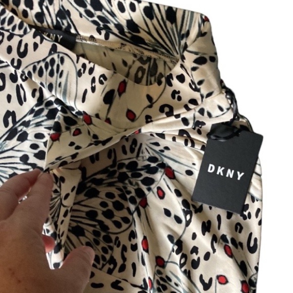DKNY Stone Floral Butterfly Asymmetric-Hem Midi Skirt Beige Black Red NWT - Picture 8 of 14